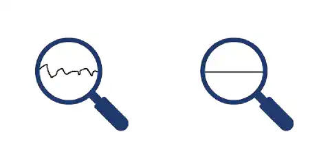 Fig. 2 & 3 - Left: Zoom before Ångström-Polishing (short frequency errors, local frequencies) Right: Zoom after Ångström-Polishing (short frequency errors removed, local frequencies corrected Fig. 2 & 3 - Left: Zoom before Ångström-Polishing (short frequency errors, local frequencies) Right: Zoom after Ångström-Polishing (short frequency errors removed, local frequencies corrected