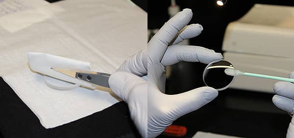 Figure 3: Brush technique with the help of a cloth (left) and alternatively with a cleaning swab (right).